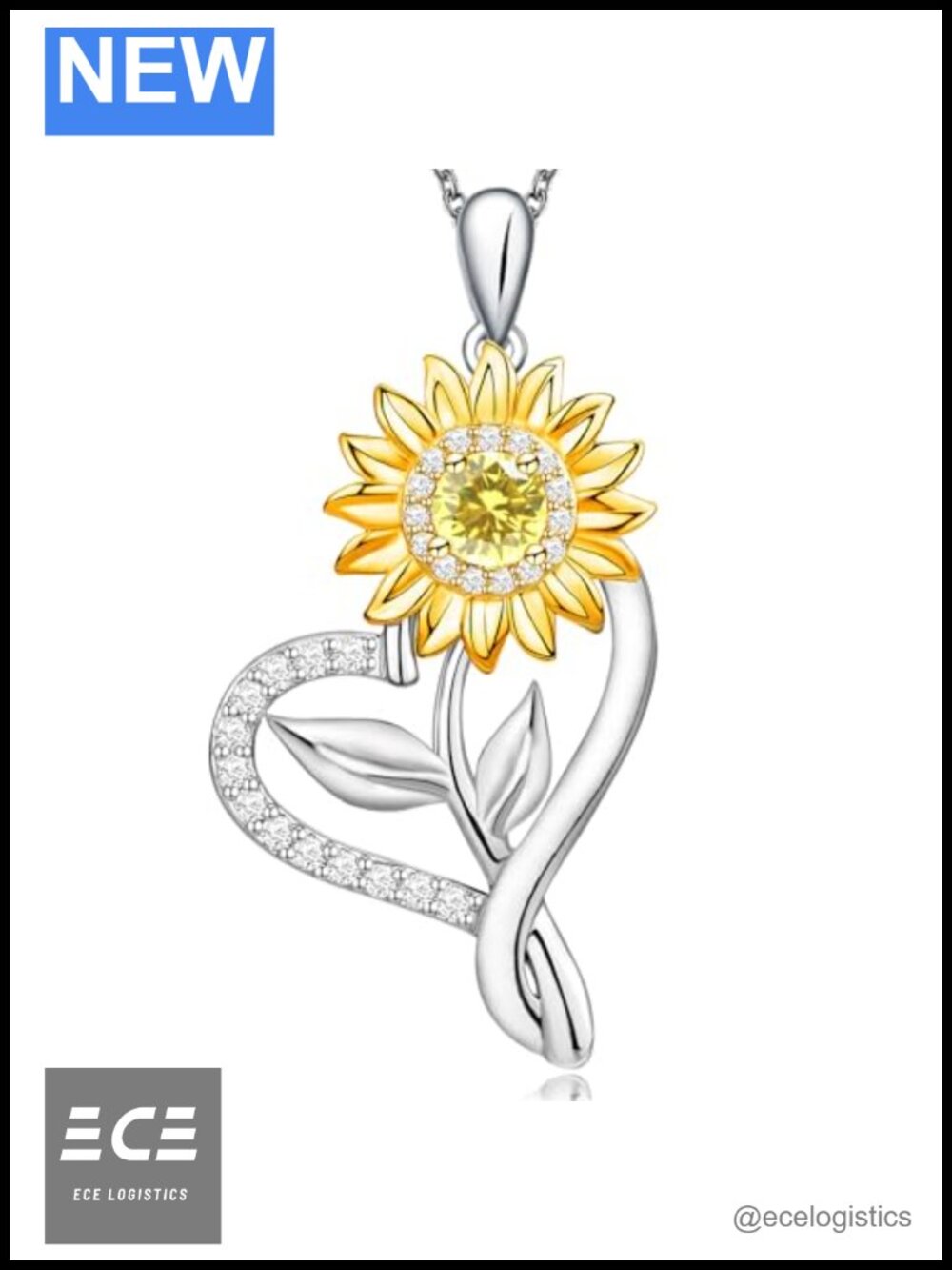 Sterling Silver Sunflower Heart Pendant Necklace 18+2" Mom Remembrance